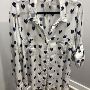Just Living White Blouse w Blue Hearts